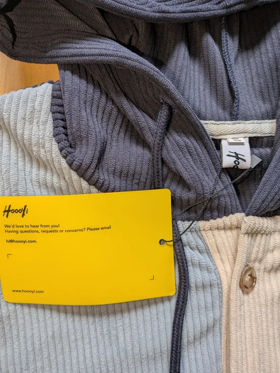 Men's NWT Colorblock Hooded Button-Up Shirt Jacket in Navy, Light Blue, Cream - Picture 5 of 7